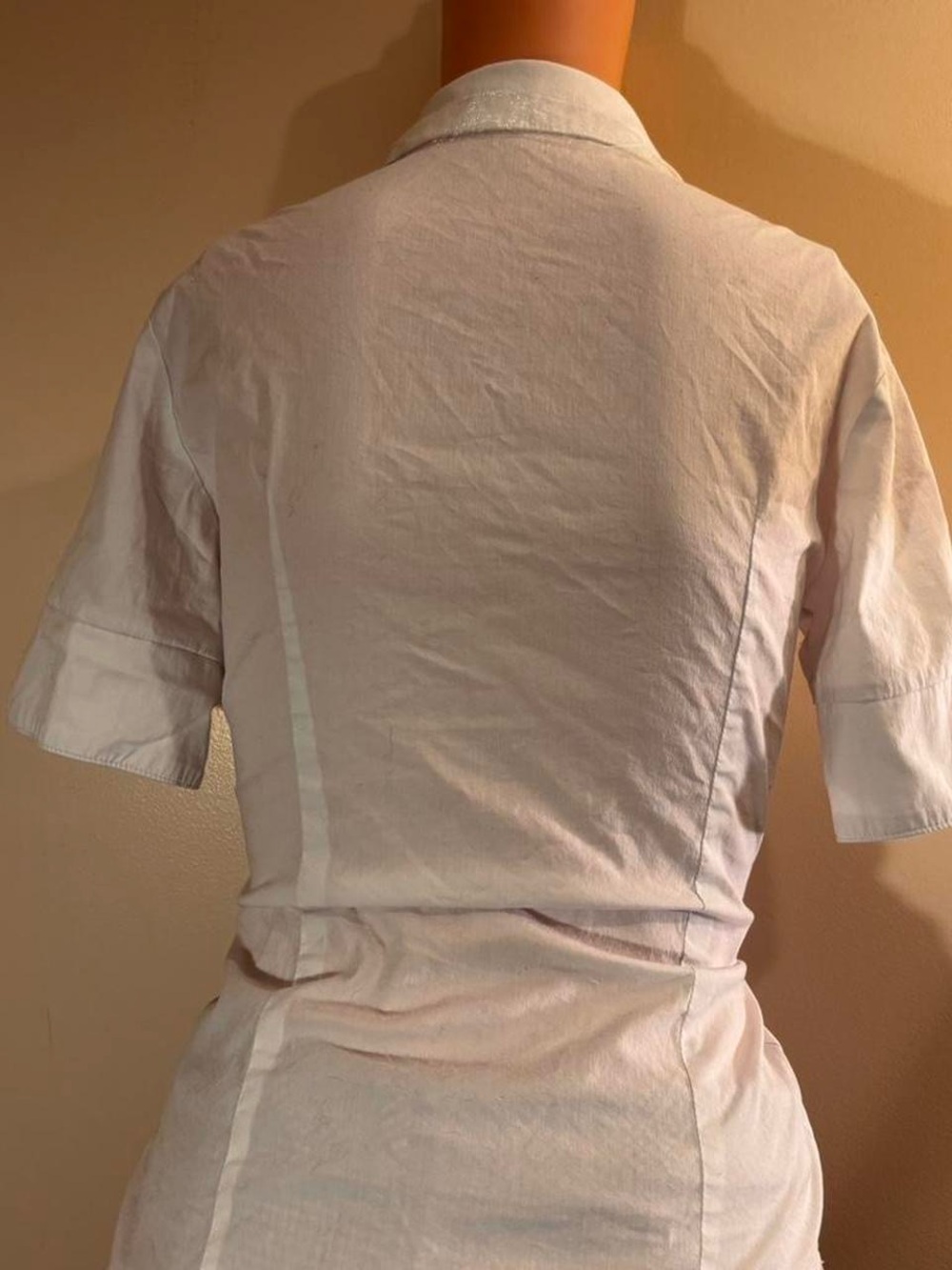J Brand White Short-Sleeve Button Down Blouse with Sheer Neck Tie - Picture 4 of 7